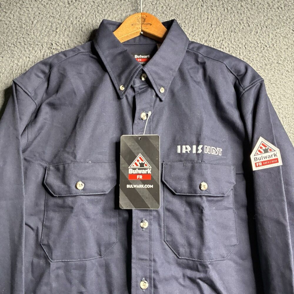 Bulwark FR Button Up Shirt Mens Large Blue Flame Resistant Workwear